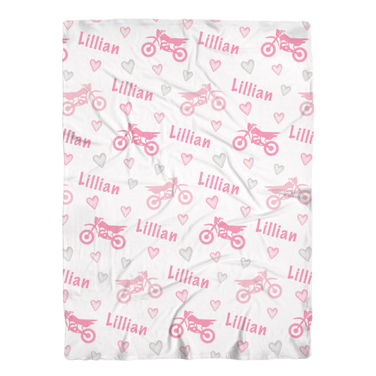 Personalized Jersey Dirt Bike Pink Girls Motocross Swaddle Baby Name Blanket