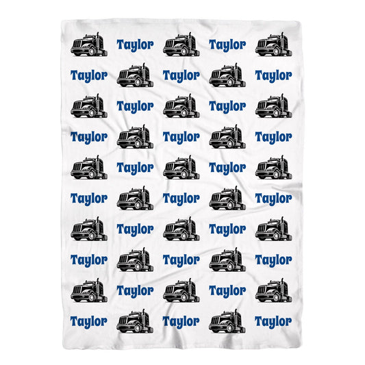 Personalized Jersey Big Rig Semi Boys Swaddle Baby Name Blanket, B1