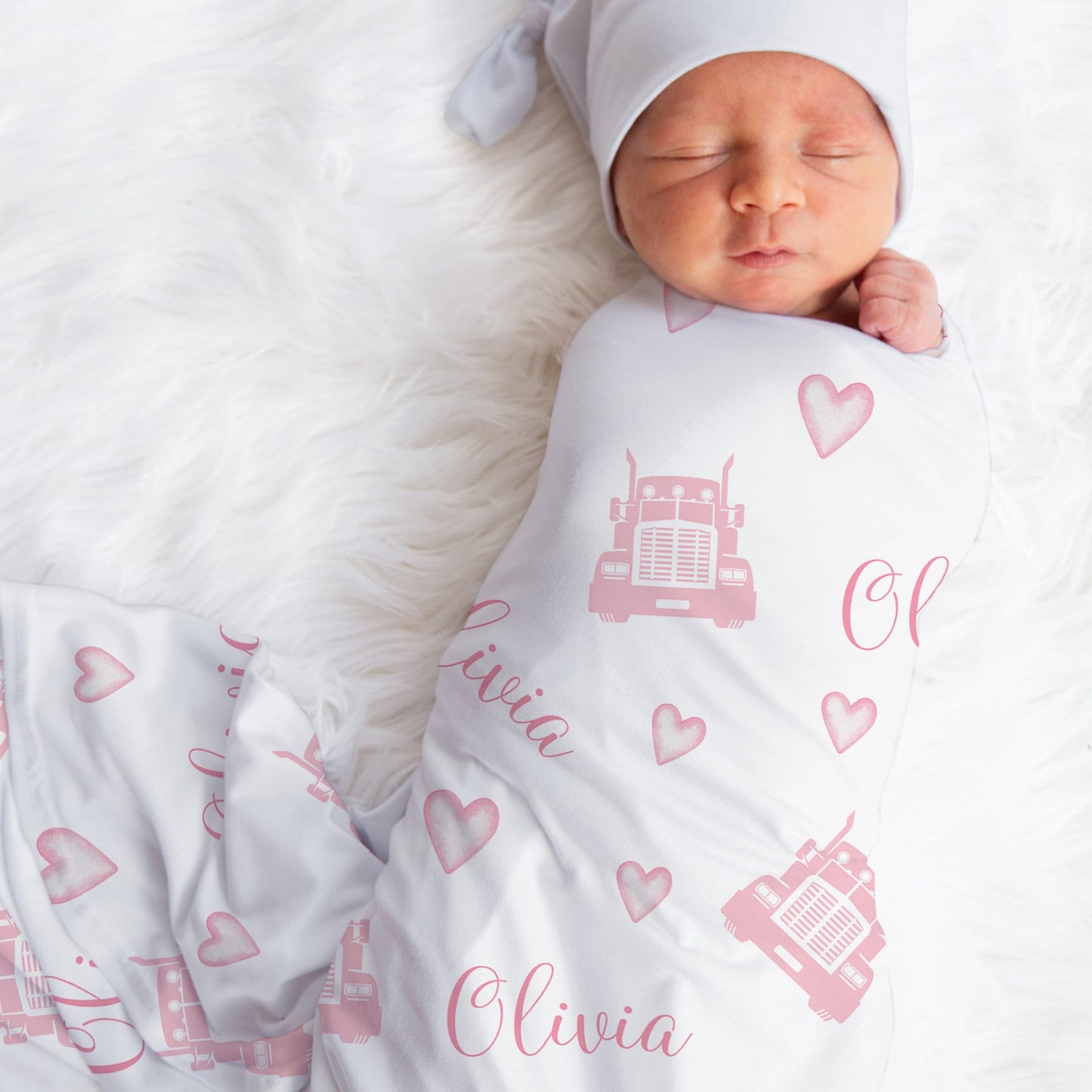 Pink Semi Truck Baby Girl Blanket in pink