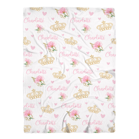 Personalized Jersey Princess Crown Girls Swaddle Baby Name Blanket