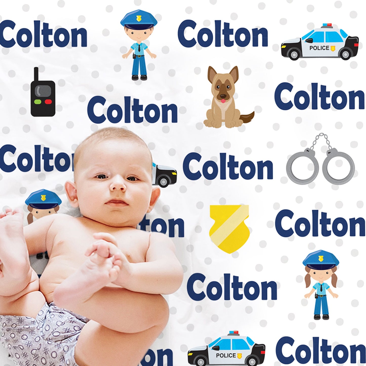 Personalized Police baby name blanket