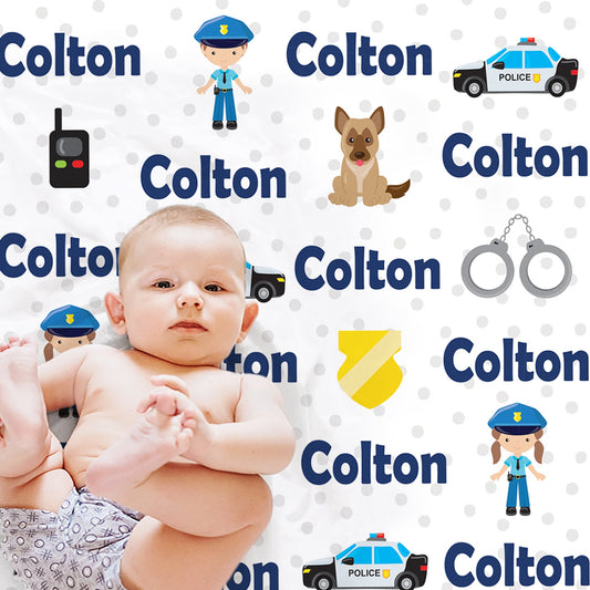 Personalized Police baby name blanket