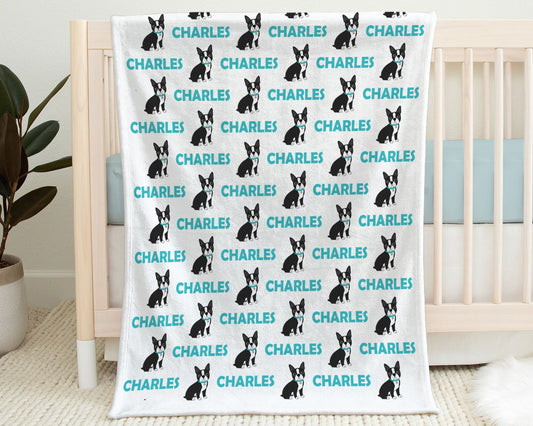 Personalized Baby boy boston terrier name blanket