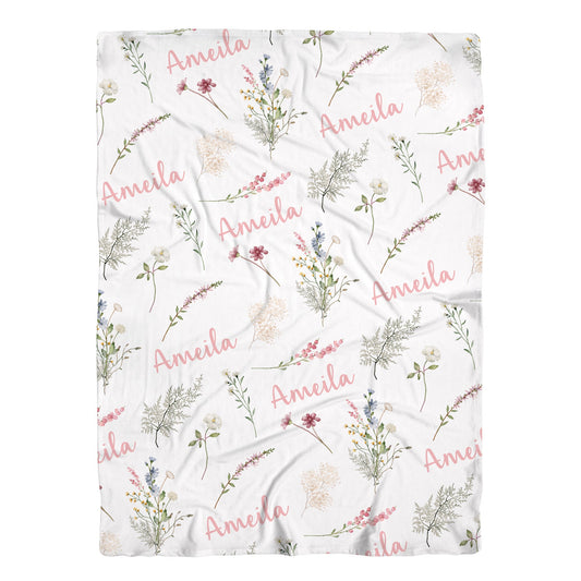 Personalized Jersey Wildflowers Floral Girls Swaddle Baby Name Blanket