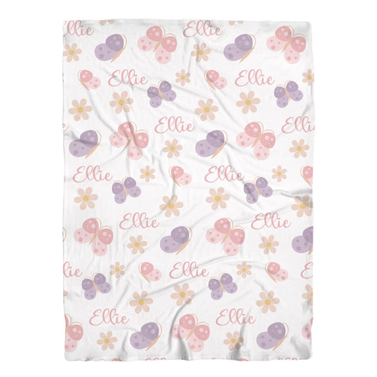 Personalized Jersey Butterfly Girls Swaddle Baby Name Blanket, B1