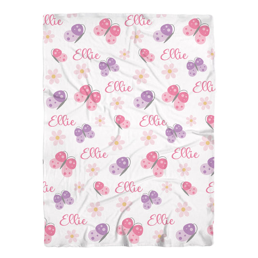 Personalized Jersey Butterfly Swaddle Girls Baby Name Blanket, B2