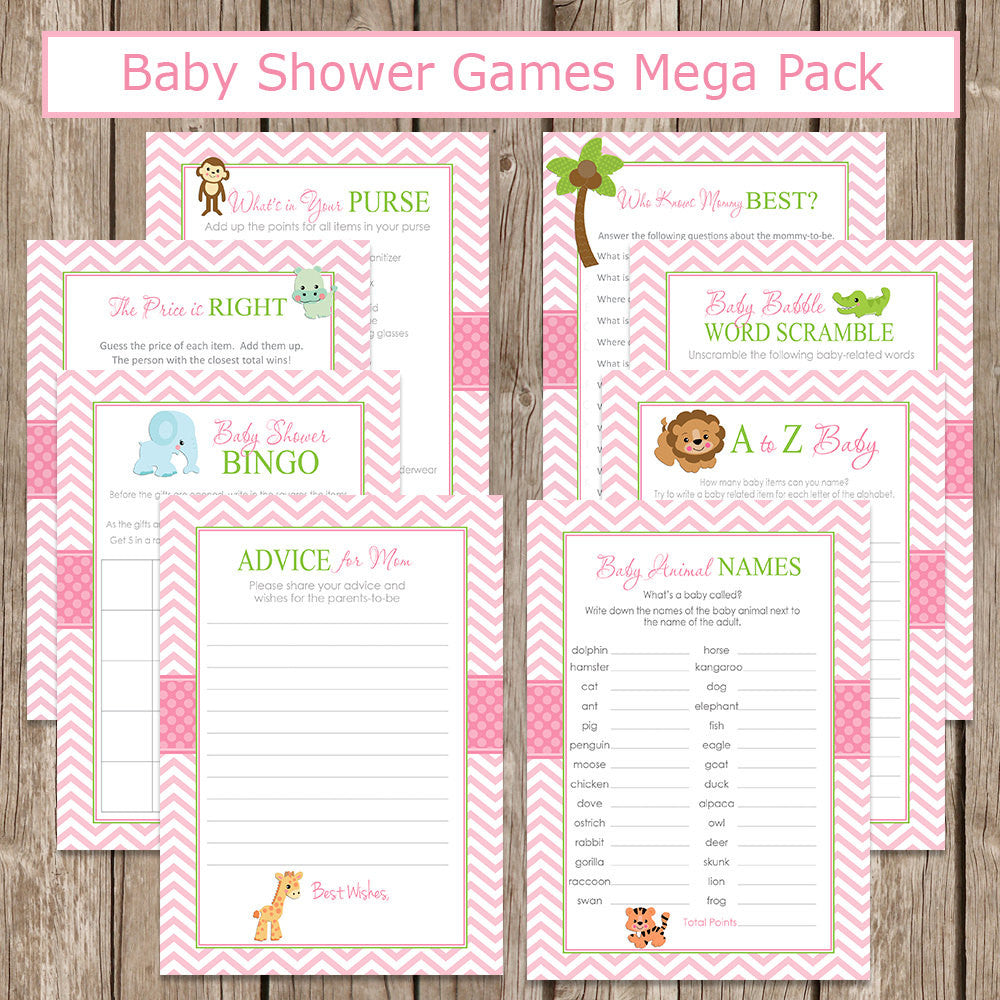 Safari Baby Shower Game Pack
