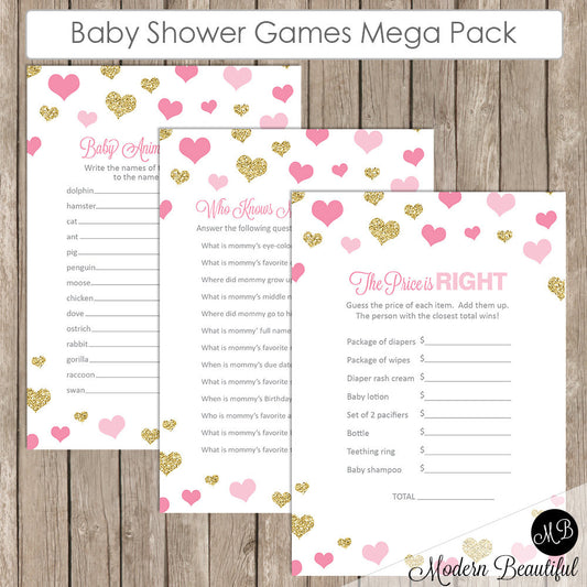 Baby Shower Game Pack Pink and Gold