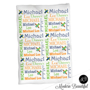 Airplane personalized baby blanket, boy or girl aviation gift, custom airplane blanket with baby name (CHOOSE COLORS)