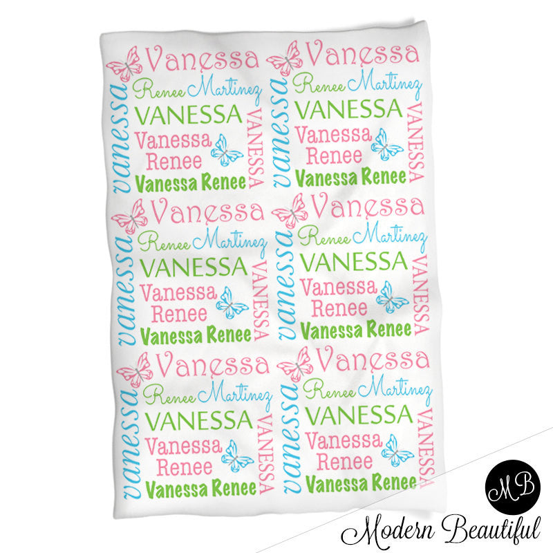 Personalized Butterfly Baby Name Blanket