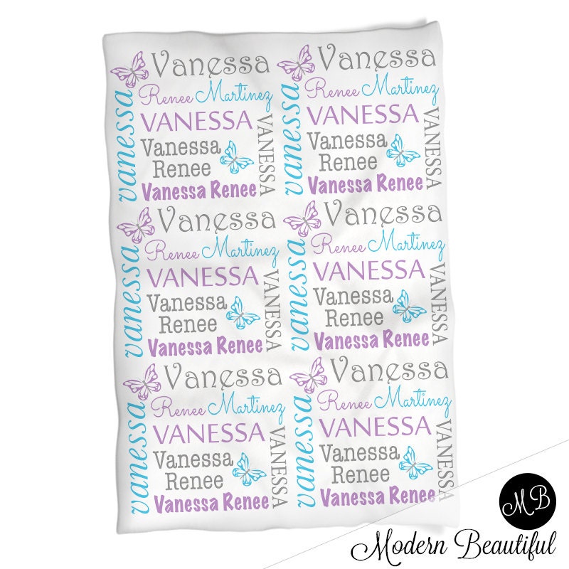 Personalized baby blanket, swaddle blanket, girl blanket, butterfly blanket, baby shower gift, butterflies, purple, pink, baby blanket 1004