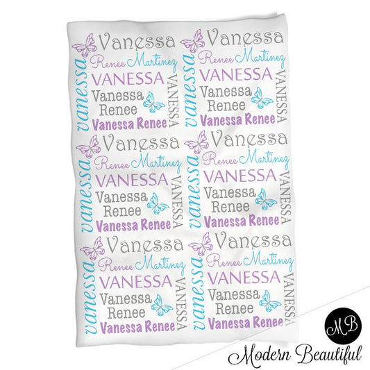 Personalized Butterfly Baby Name Blanket Girl