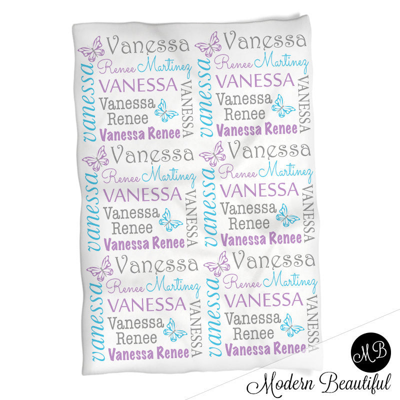 Personalized Butterfly Baby Name Blanket