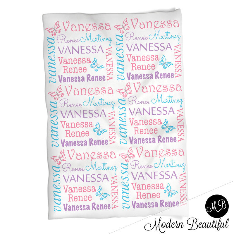 Personalized Butterfly Baby Name Blanket