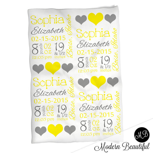 Hearts Baby Stats Blanket - Mint Coral