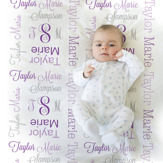 Personalized Monogram Baby Name Blanket Purple