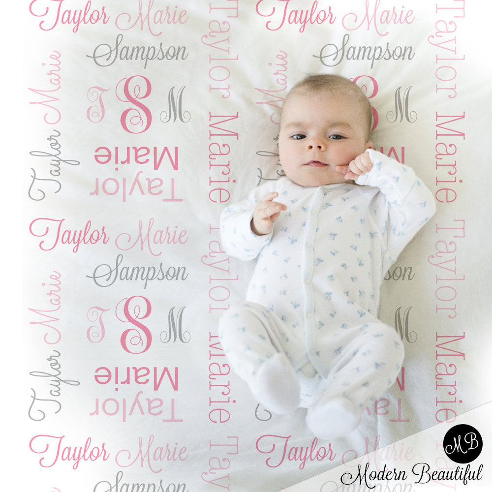 Personalized Monogram Baby Name Blanket Pink