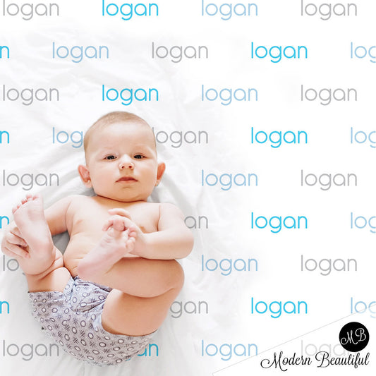 Personalized Baby Name Blanket Boy Blue and Gray