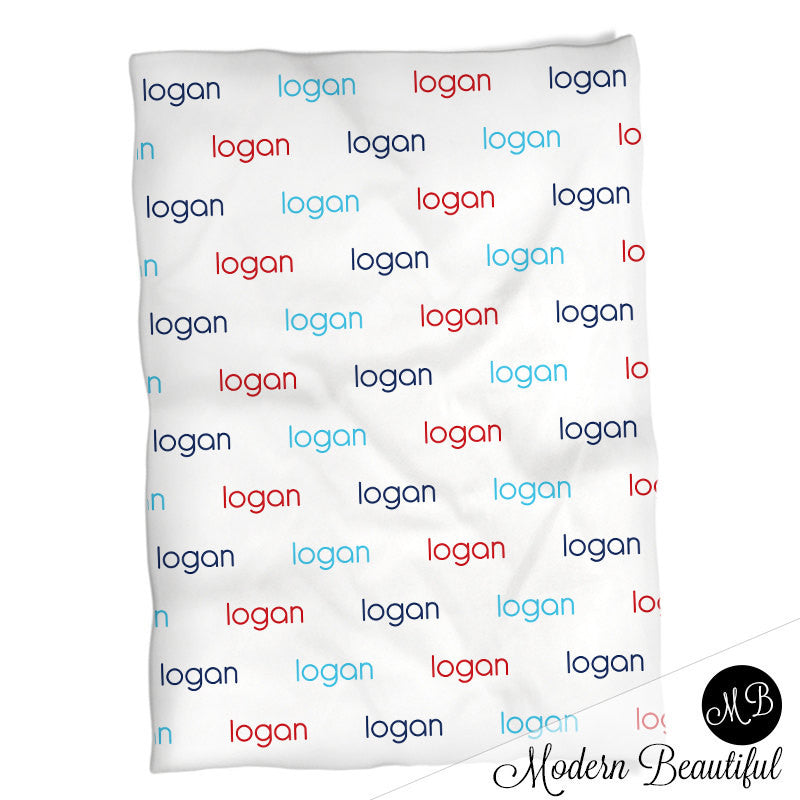 Personalized Baby Name Blanket Boy Red and Blue