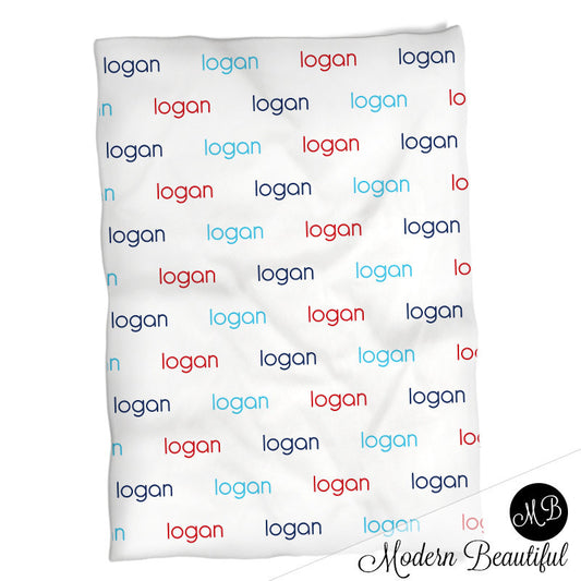 Personalized Baby Name Blanket Boy Red and Blue