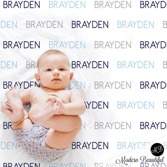 Personalized Baby Name Blanket Boy Blue