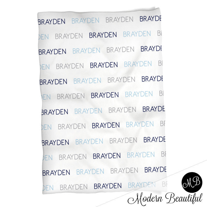 Personalized Baby Name Blanket Boy Blue