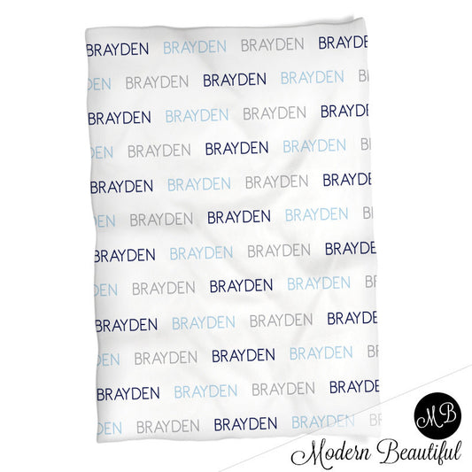 Personalized Baby Name Blanket Boy Blue