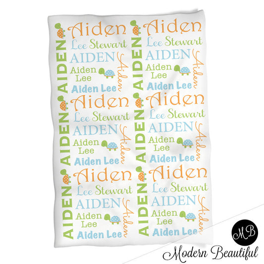 Personalized Turtle Baby Name Blanket Boy