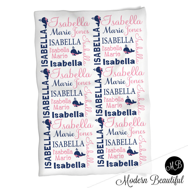 Personalized Whale Baby Name Blanket girl