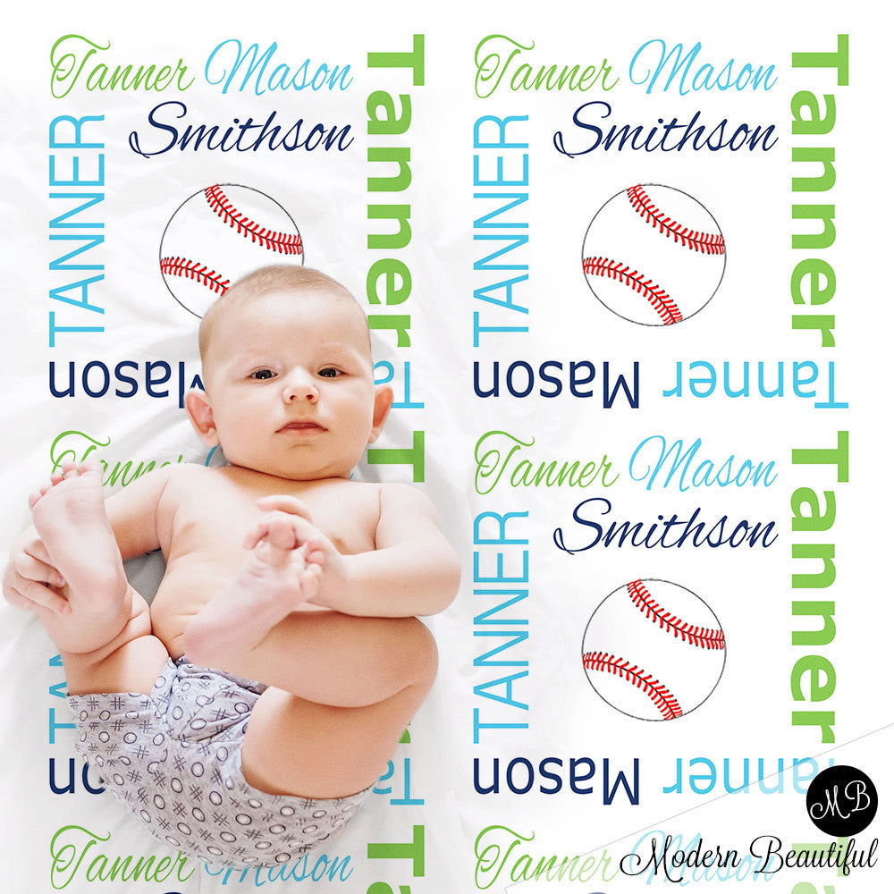 Personalized Baseball Baby Name Blanket Blue