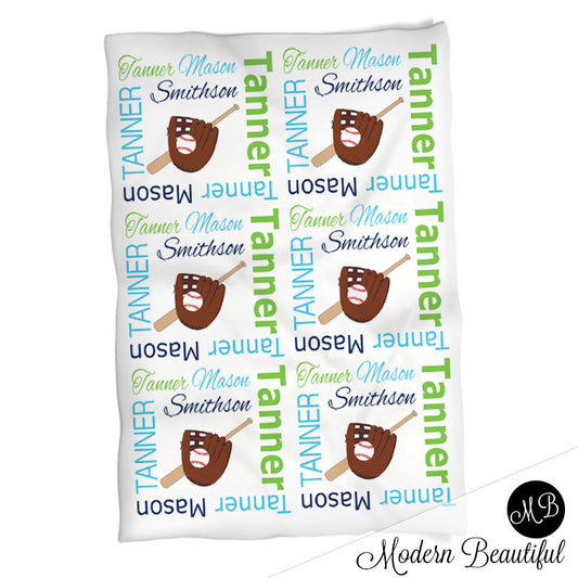Personalized Baseball Baby Name Blanket Boy
