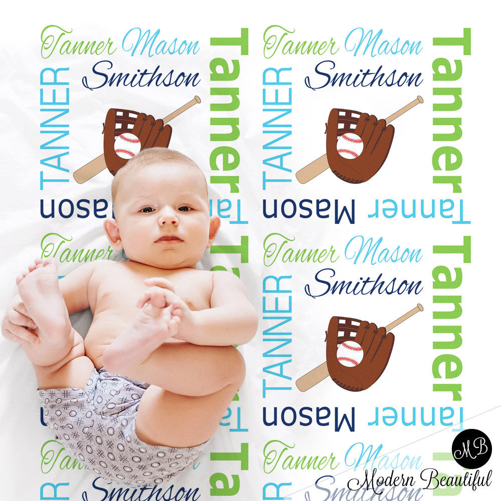 Personalized Baseball Baby Name Blanket Boy