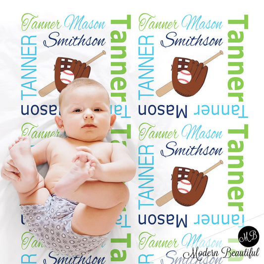 Personalized Baseball Baby Name Blanket Boy