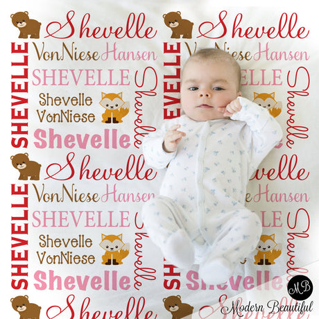 Woodland Animals Forest Animals Name Blanket, personalized baby gift, photo prop blanket, baby blanket, personalized blanket, choose colors