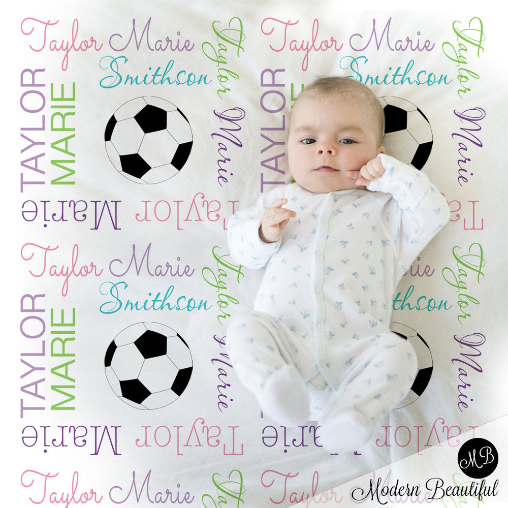 Personalized Soccer Baby Name Blanket Girl