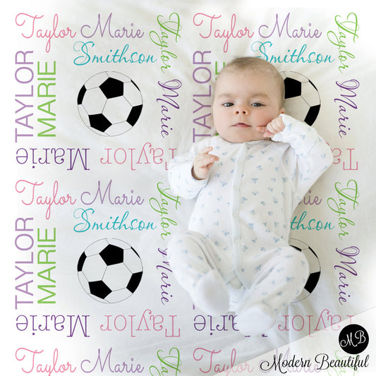 Personalized Soccer Baby Name Blanket Girl