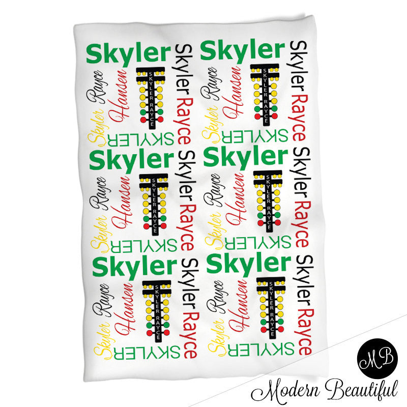 Personalized Drag Racing Baby Name Blanket