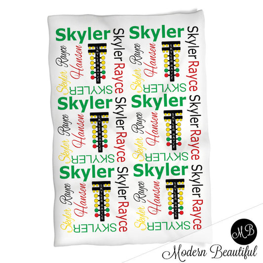 Personalized Drag Racing Baby Name Blanket