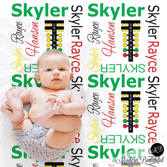 Personalized Drag Racing Baby Name Blanket