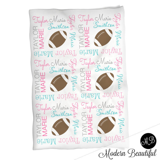 Personalized Football Baby Name Blanket Girl
