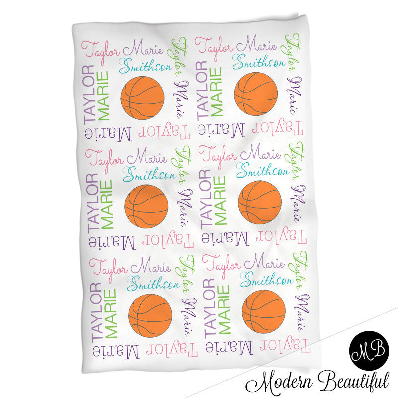 Personalized Basketball Baby Name Blanket Girl