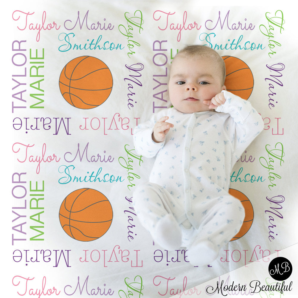 Personalized Basketball Baby Name Blanket Girl