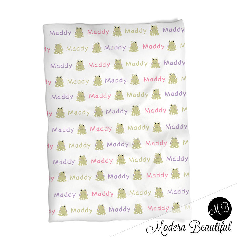 Personalized Frog Baby Name Blanket Girl