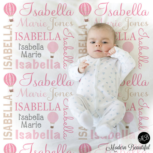 Personalized Hot Air Balloon Baby Name Blanket
