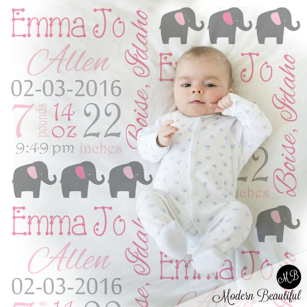 elephant baby girl stats blanket