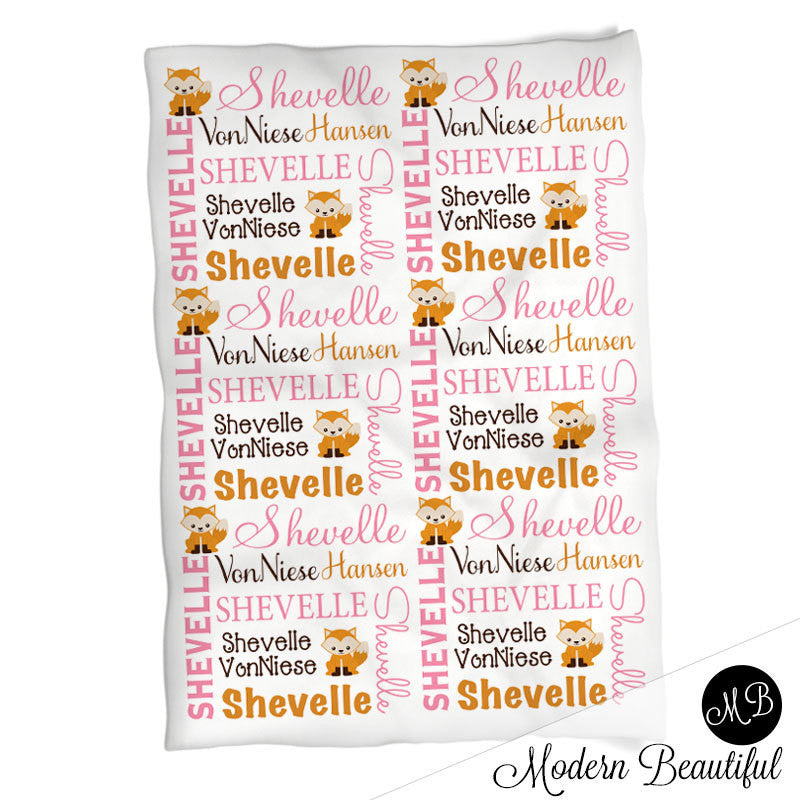 Personalized Fox Baby Name Blanket Girl