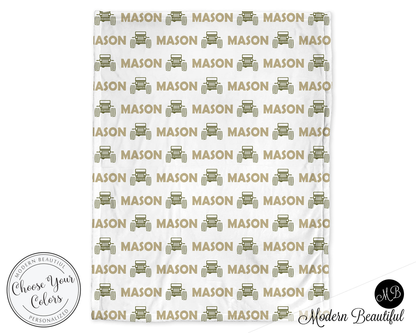 Personalized Jeep Baby Name Blanket Boy