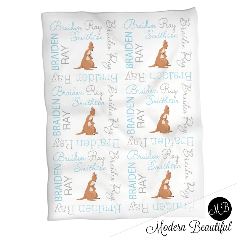 Personalized Kangaroo Baby Name Blanket Boy