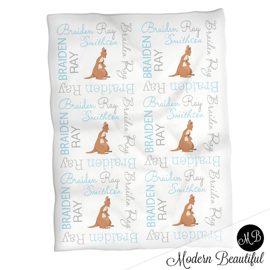 Personalized Kangaroo Baby Name Blanket Boy