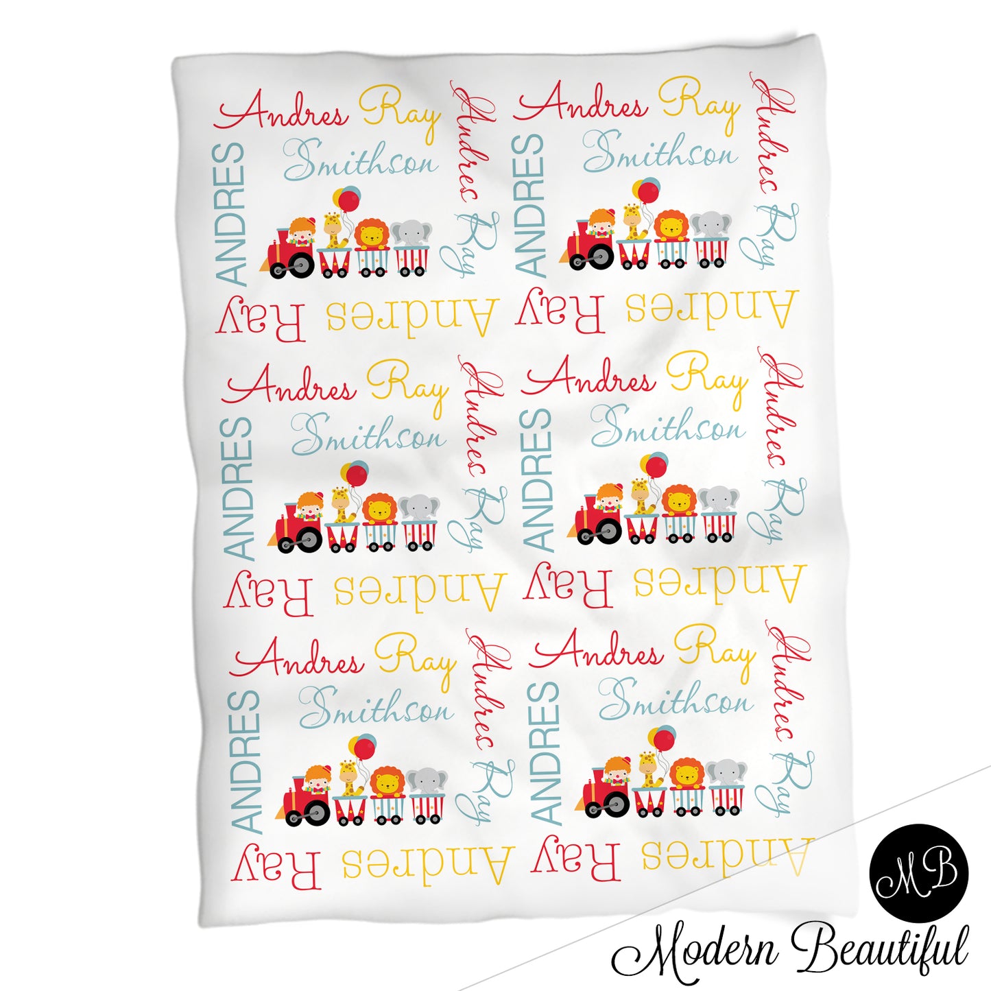 Personalized Circus Train Baby Name Blanket Boy